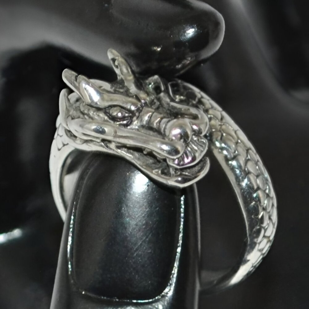 Men's Dad's Vintage Silver Serpent Dragon Goth Biker Mod Wrap Ring 10.5